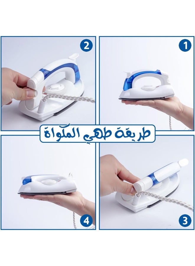 مكواة بخار محمولة قابلة للطي - مكواة بخار وجافة عالية الأداء بقدرة 700-800 واط، مزودة بقاعدة غير لاصقة، ومقبض قابل للطي، وزر بخار إضافي، وخزان ماء شفاف قابل للفصل، وواقي سلك، ومؤشر ضوئي للطاقة، مثالية للسفر والفنادق والمكاتب - Image 3